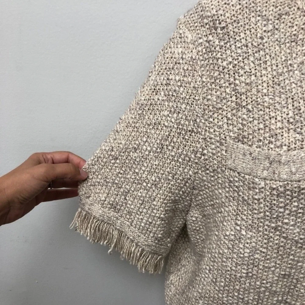 J.Crew Cardigan Sweater Womens XL Beige Fringed Tweed Lady Jacket Old Money